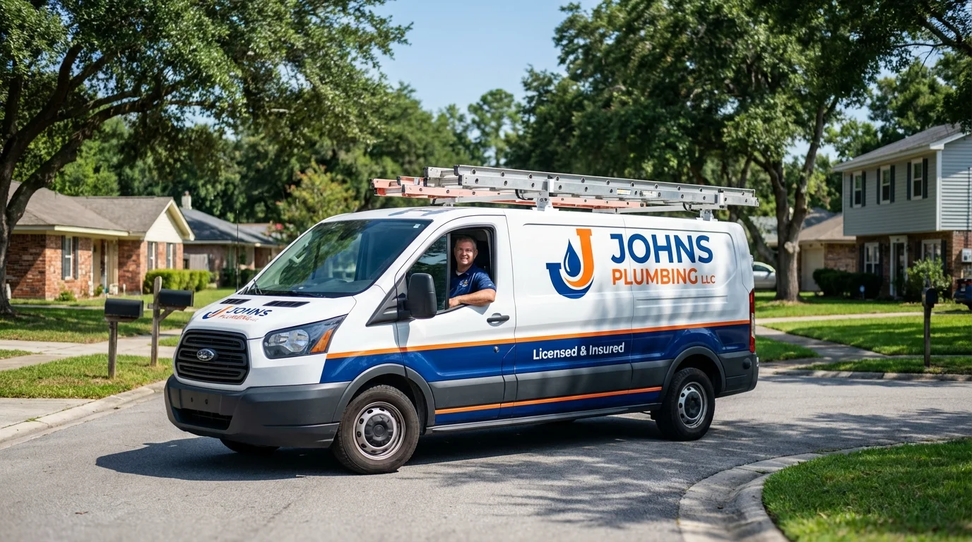 Johns Plumbing LLC service van in Stockton, IL
