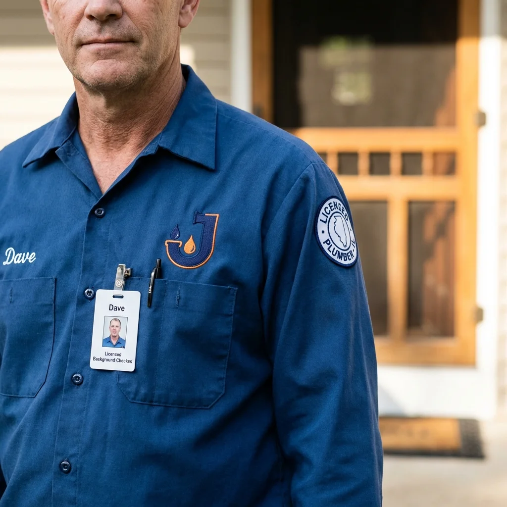 Licensed plumber showing ID badge in Stockton, IL