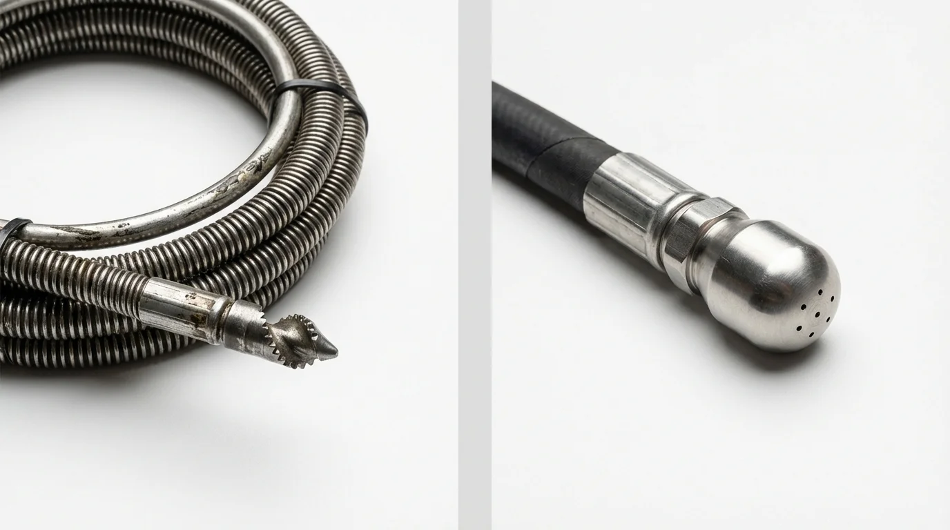 Drain snake cable and hydro jetting nozzle used for drain cleaning in Stockton, IL