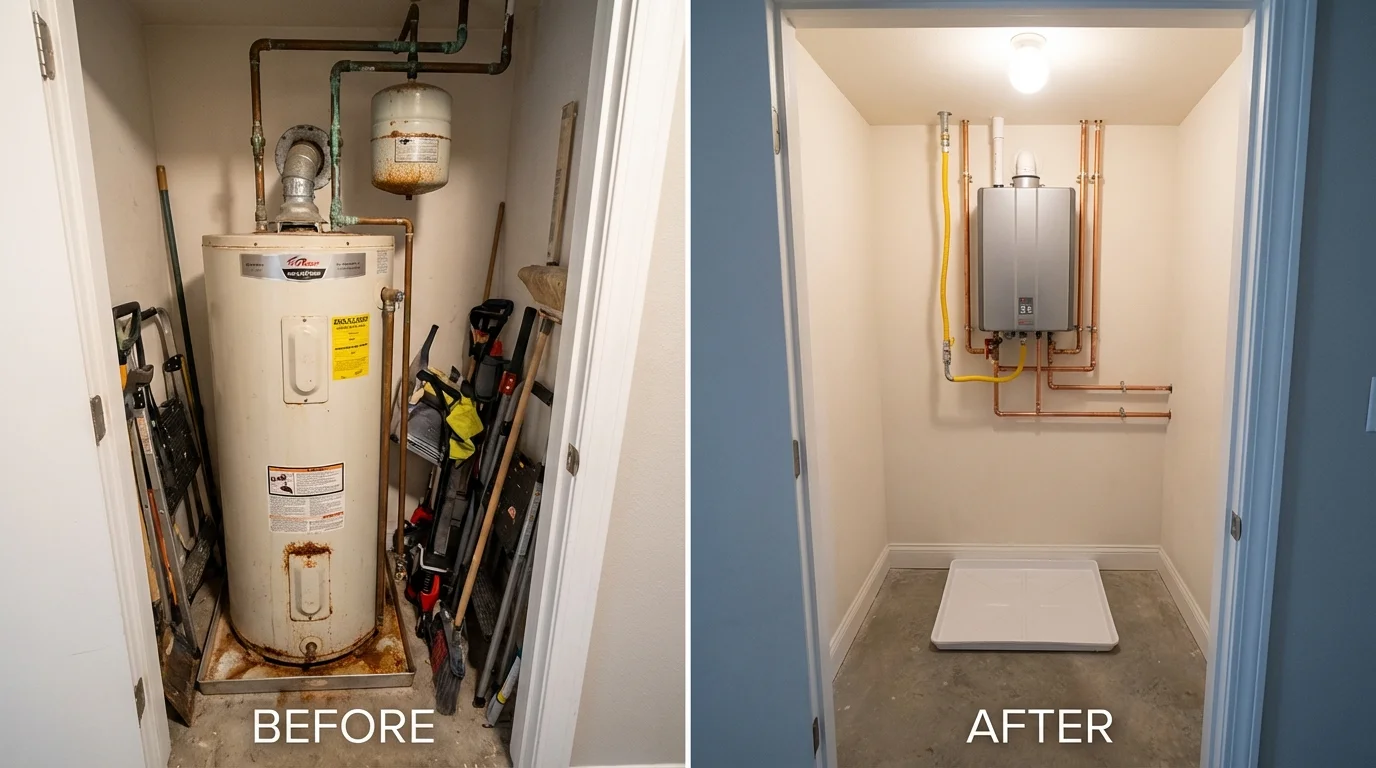 Tank water heater versus wall-mounted tankless unit comparison for Stockton, IL homeowners